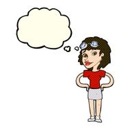 cartoon retro pilot woman with thought bubble N6