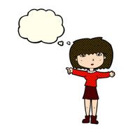 cartoon girl pointing with thought bubble N16