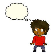 cartoon frightened boy with thought bubble N12