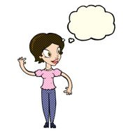 cartoon woman waving with thought bubble N198
