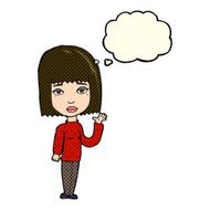 cartoon woman waving with thought bubble N199
