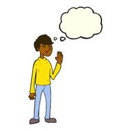 cartoon waving man with thought bubble N23
