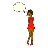 cartoon pretty woman in dress with thought bubble N27