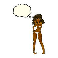 cartoon pretty woman in bikini with thought bubble N5