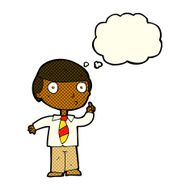cartoon school boy with thought bubble N6