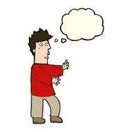 cartoon nervous man waving with thought bubble N12
