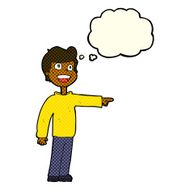cartoon man pointing and laughing with thought bubble N18