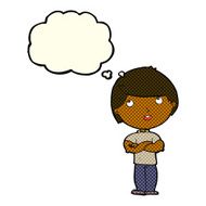 cartoon happy man with folded arm thought bubble N6