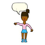 cartoon woman making dismissive gesture with thought bubble N12