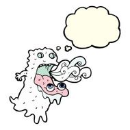 cartoon gross ghost with thought bubble N21