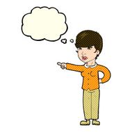 cartoon woman pointing finger of blame with thought bubble N6