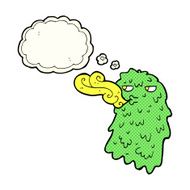 cartoon gross ghost with thought bubble N22