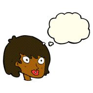 cartoon happy female face with thought bubble N108