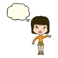 cartoon woman making gesture with thought bubble N6