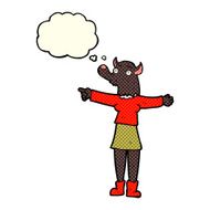 cartoon pointing werewolf woman with thought bubble N3