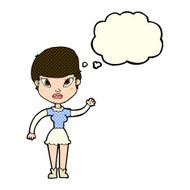 cartoon woman waving with thought bubble N200