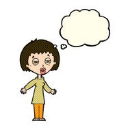 cartoon tired woman with thought bubble N18