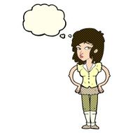 cartoon pretty woman with hands on hips thought bubble N12
