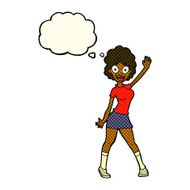 cartoon woman dancing with thought bubble N17