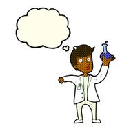 cartoon happy scientist with thought bubble N5