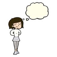 cartoon pleased woman with thought bubble N6
