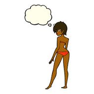 cartoon woman in bikini with thought bubble N34