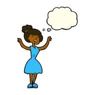 cartoon woman with raised arms thought bubble N6