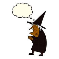 cartoon ugly old witch with thought bubble N5
