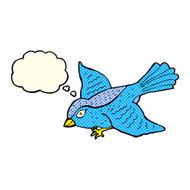 cartoon flying bird with thought bubble N12