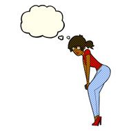 cartoon woman posing with thought bubble N16