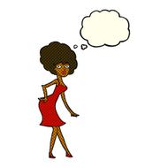 cartoon woman posing in dress with thought bubble N21