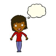 cartoon woman shrugging shoulders with thought bubble N280