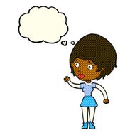 cartoon woman waving with thought bubble N202