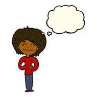 cartoon happy woman with thought bubble N147