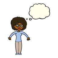 cartoon woman shrugging shoulders with thought bubble N282