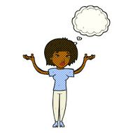 cartoon woman shrugging shoulders with thought bubble N283