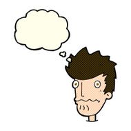 cartoon nervous man with thought bubble N80