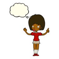 cartoon woman explaining her point with thought bubble N18