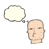cartoon bald tough guy with thought bubble N12