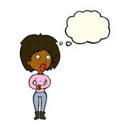 cartoon surprised woman with thought bubble N145