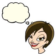 cartoon pretty female face with thought bubble N58