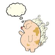 cartoon fat smelly pig with thought bubble N2