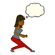 cartoon crazy dancing girl with thought bubble N5