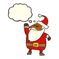 cartoon santa claus punching air with thought bubble N9