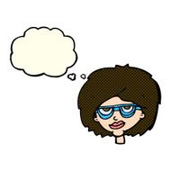 cartoon woman wearing spectacles with thought bubble N24
