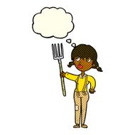 cartoon farmer girl with thought bubble N5