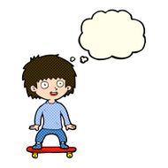 cartoon boy on skateboard with thought bubble N6