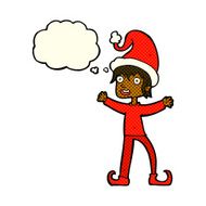 cartoon excited christmas elf with thought bubble N5