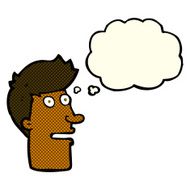 cartoon shocked male face with thought bubble N6