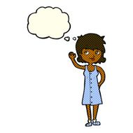 cartoon pretty woman waving with thought bubble N48